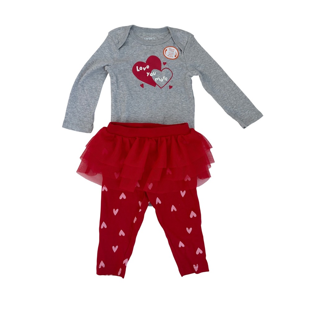 Carters Baby Girl 6M Heart Tutu Leggings Bodysuit Set Red Grey NWOT